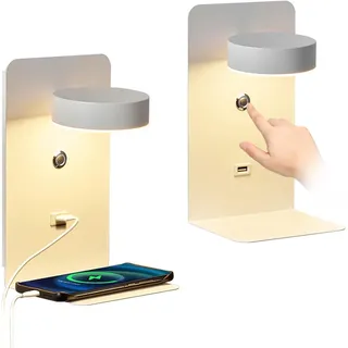 Wandleuchte LED Mit USB Ports, 2 Stück Wandlampe Dimmbar Ein T
