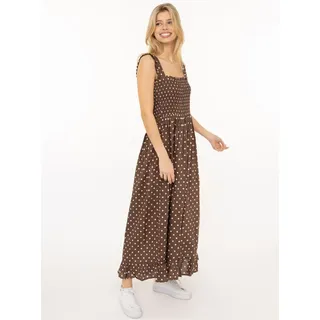 Maxikleid ZWILLINGSHERZ "Classic Dots", Damen, Gr. S/M, N-Gr, braun, Web, Obermaterial: 59% Viskose, 30% Baumwolle, 11% Leinen, gepunktet, knöchelfrei, ohne Ausschnitt, Kleider Maxikleid, knöchellang, breite Träger, mit Punkten, elastisches Oberteil