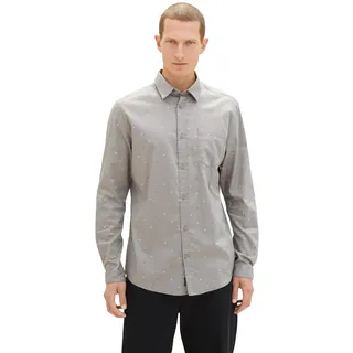 TOM TAILOR Herren Slim Fit Oxford Hemd mit Brusttasche, grey pixel diamond print, M