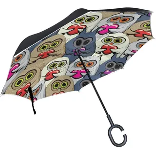 MNSRUU Umkehrbare Regenschirme mit Eulen-Muster, doppellagig, faltbar, Winddicht, UV-Schutz, Winddicht, Reise-Regenschirm für Damen und Herren