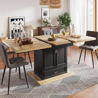 okwish Ausziehbarer Esstisch(ausziehbar auf 140 cm)Balkontisch Wohnzimmertisch mit zwei Türen und eine Schublade,Terrassentisch mit verstellbaren Einlegeböden,Natur