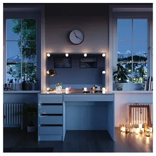 Vicco Schminktisch Sherry Weiß Hochglanz Gold 120 cm mit LED Beleuchtung