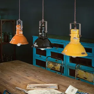 Ferroluce Industrial Keramik-Hängeleuchte Ø 23cm Blau Rund - Blau