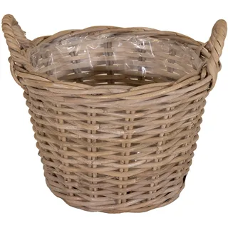Spetebo Weide Pflanzkorb Natur mit Folie - 40 cm - Holz Blumenkorb mit Henkel - Garten Deko Rattan Landhaus Blumentopf foliert