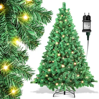 Jopassy Künstlicher Weihnachtsbaum mit Beleuchtung LED Tannenbaum für Weihnachten-Dekoration, aus PE und PVC,210cm inkl. 1200 Spitzen PVC Nadeln,400 warmweiße LED-Leuchten - Grün