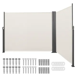 SucceBuy Ausziehbare Seitenmarkise 180x600 cm, gefertigt aus 180 g/m2 Polyestergewebe, ideal als Wandmarkise, Schutz vor Wind und Sonne, Sichtschutz sowie Raumteiler für Garten, Balkon, Pool und Terrasse in Beige. - Beige