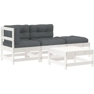 vidaXL 4-tlg. Garten-Lounge-Set mit Kissen Weiß Massivholz - Weiß