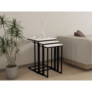 Skye Decor, Venedik, Satztisch (3 Stück), Weiß, 100 % MELAMINBESCHICHTETE SPANPLATTEN, 40 x 40 x 61,8 cm - Weiß, Schwarz