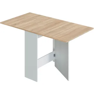 Homey Klappbar, Beistelltisch mit Flügeln, Küchentisch, Finish in Arktis-Weiß und Eiche, Modell Wings, Melamin, 77 cm (L) x 31-140 cm (B) x 79 cm (H)