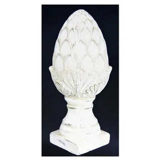 Dekoobjekt Zapfen dekorativer Pinien-Zapfen auf Fuß in Altweiß Creme, Shabby Landhaus-Optik, Keramik-Zapfen, Gartenfigur, Gartendeko, Artischocke, 33 cm