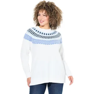 Ulla Popken Damen Norweger-Pullover, Rundhals, Langarm, Weicher Feinstrick Pullover, Schneeweiß, 54-56 EU