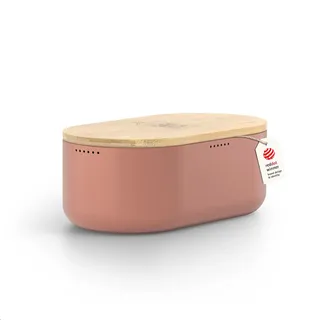 LARS NYSØM Brotkasten I Brotbox aus Metall für langanhaltende Frische I Brotdose mit hochwertigem Bambusdeckel verwendbar als Schneidebrett I 35x19,5x13,5cm (Brick Red)