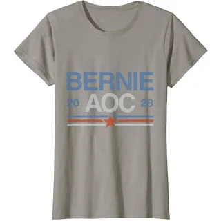 Bernie Sanders und AOC T-Shirt, Damen, Schiefergrau, L