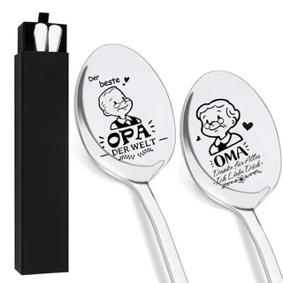Oma und Opa Löffel Geschenk, 2 Stück Edelstahl Löffel mit Gravur, Beste Kaffeelöffel Geschenke für Oma Opa Muttertagsgeschenk Vatertagsgeschenke Geburtstagsgeschenk Ostergeschenke für Großeltern,19CM