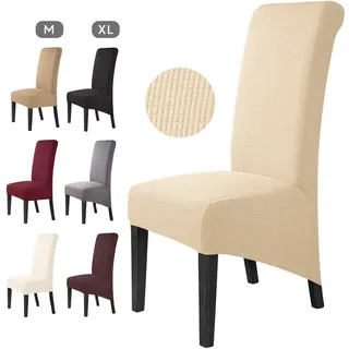 Stuhlhussen 4 Stück Elegante Stuhlbezüge Stretch Stuhlbezug Elastische Spandex XL Stuhlhussen Universal Stretchhusse Abnehmbare Waschbar Stuhlbezug für Hotel ,große Esszimmerstühle(4 Stück,Beige)-XL