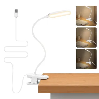 Aigostar Leselampe Bett, Klemmlampe 4000K, 360° Flexibel Klemmleuchte, Bettlampe mit 3 Helligkeitsmodi, USB-Kabel, Weiß