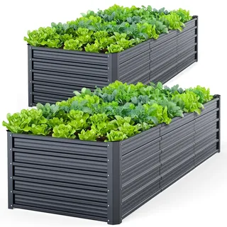 Ohuhu Metall Hochbeet Pflanzenbeet 2 Stück 240x90x60 cm, Hochbeet für Garten aus Robustes Stahlblech, Rostgeschützt & Stabil, Ideal für Garten Gemüse Kräuter Blumen Anthrazit