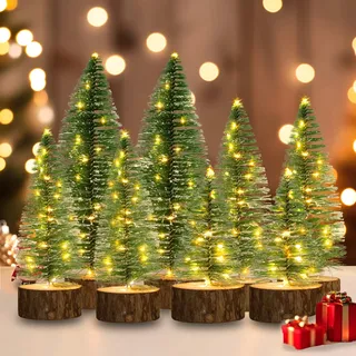 DBFAIRY 8 Stück Weihnachtsbaum Künstlich Klein, Künstlicher Weihnachtsbaum mit 2 Modi Beleuchtung, Mini Tannenbaum Künstlich mit Timer für Weihnachten Tisch Schaufenster Deko Geschenke