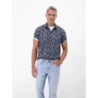 Kurzarmhemd LERROS "Floral bedrucktes Halbarmhemd, 100 % Baumwolle", Herren, Gr. M, Normalgrößen, bunt (classic navy), 100% Baumwolle, Hemden Kurzarmhemd