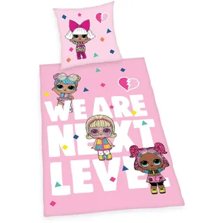 Herding Bettwäsche-Set, LOL, Kopfkissenbezug 80 x 80 cm mit Knöpfen und Wende-Motiv, Bettbezug 135 x 200 cm, Mit Knopfverschluss, 100% Baumwolle/Linon