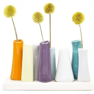 Chive - Pooley 2 Blumenvase aus Keramik, 8 Röhren, Orange mit blaugrünem und violettem Sortiment