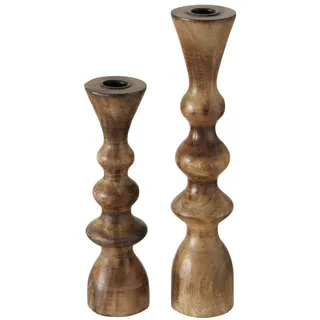 Boltze Kerzenständer Casconda (2-teiliges Set, Kerzenhalter aus Holz, stilvolles Design, Dekoration Esstisch / Kommode, Boho Stil) 2008576