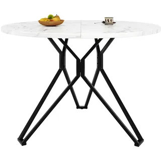 Flieks Esstisch Rund 100cm Marmor MDF Schwarz Metallbeine , Holzwerkstoff , 100x76x100 cm , Esszimmer, Esstische