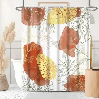 Uiiooazy Duschvorhang 180x240cm, Duschvorhang Anti Schimmel Rot Aquarell Boho Style Tropisch Abstrakt Palmenblätter Dschungel Duschvorhänge Wasserdicht Stoff Waschbar Bad Vorhang mit 12 Haken