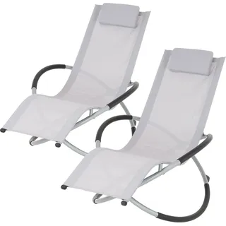 ECD Germany 2er Set Schaukelliege Sonnenliege klappbar Hellgrau, mit Kopfstütze, Stahlrahmen, wetterfest, atmungsaktiv, ergonomische Relaxsessel - Hellgrau
