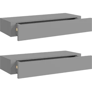 SYFAXTM Wandregale mit Schubladen 2 Stk. Grau 60x23,5x10 cm MDF - Grau