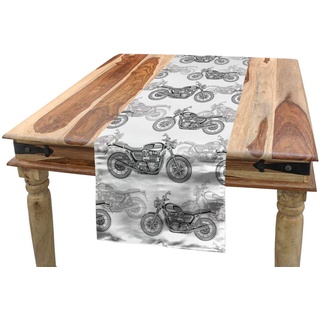 ABAKUHAUS Motorrad Tischläufer, Details in Graustufen, Esszimmer Küche Rechteckiger Dekorativer Tischläufer, 40 x 180 cm, Weiß Schwarz Grau