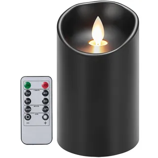 Koelaa LED Kerzen, Schwarz Flammenlose Kerze mit Fernbedienung & Timer - Echtwachs Design & Flackernde Flamme - Batteriebetrieben für Tischdeko, Weihnachten, Hochzeit, Geburtstag, Party-7,5 x 12,5 cm