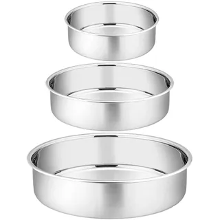 TEAMFAR Backform Rund 3er Set, Runde Kuchenform Kuchenbackform aus Edelstahl, 10/16/20 cm, Gesund & ungiftig, Hochglanzpoliert, Leicht zu reinigen und spülmaschinenfest