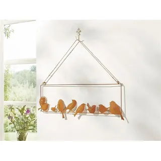Dekohänger "Vogelfreunde" aus Metall mit Echtrost Finish, 55x19 cm, Fensterdeko zum Hängen, Hängedeko, Schild, Türdeko - Braun