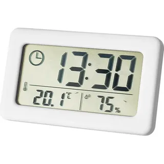 Mini Digitaluhr Temperatur Luft feuchtigkeit tragbare Tisch uhr Thermometer Hygrometer 12/24h batterie betriebene LED-Uhr, weiß - Weiß
