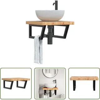 The Living Store Waschtischplatte mit Halterung Stahl und Massivholz Eiche - Braun