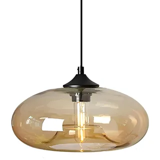 HJXDtech Einflammige Pendelleuchte mit Bunt Glas Lampenschirm, Vintage-Industriedesign, E27 Dekorative Hängelampe für Kücheninsel, Esstische, Esszimmer und Wohnzimmer (Bernstein)