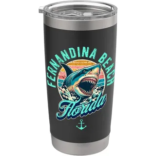 Fernandina Beach Florida Hai, Retro-Design, Used-Look Doppelwandiger Edelstahl-Thermobecher