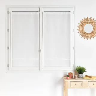Homemaison QABANE – 1 Paar Vorhänge mit Makramee-Band, leichtes Etamin, Polyester, eleganter Saum, 4 cm – romantische Boho-Atmosphäre, 60 x 160 cm, Weiß
