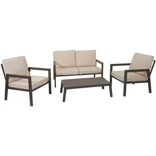 Mendler Garnitur HWC-L64, Gartenlounge Gartengarnitur Lounge-Set Sitzgruppe Sofa, Metall ~ Polster creme-weiß