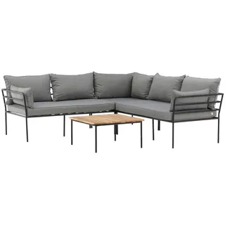Gardenson Loungegarnitur , Grau, Schwarz , Holz, Metall , Akazie , L-Form , Gartenmöbel, Loungemöbel, Loungegarnituren