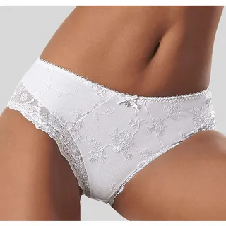 Slip LASCANA "Wanda", Damen, Gr. 36/38, weiß, Obermaterial: 68% Polyamid, 18% Baumwolle, 10% Polyester, 4% Elasthan, Unterhosen Slip, mit Stickerei Spitze, als Dessous-Set kombinierbar, Topseller