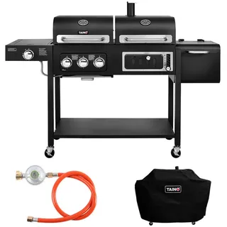 Taino Gasgrill und Smoker Hero DUO Set inkl. Abdeckhaube und Gasdruckregler , Schwarz , Metall , 164x118x60 cm , Grills, Gasgriller