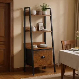 FurnitureR Buffetregal Leiterstil 42x29x110 cm, 4 Ebenen mit Stoffschublade, 12 mm Holzplatten & 20 mm Metallrahmen, 7,5 cm Rückwand, Landhausstil für Esszimmer