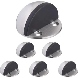Relaxdays Türstopper, 6er Set, für den Boden, zum Schrauben & Kleben, Flacher Zimmer Türanschlagpuffer, Silber/schwarz