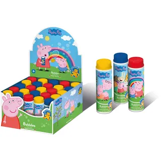 PUSTEFIX 420816310 Seifenblasen Flüssigkeit | Großpackung 70 ml | Deckel mit integriertem Blasring | Peppa Pig Design - 4-fach sortiert | Klassiker für großen Seifenblasen Spaß