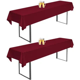 2 Stück Biertisch Tischdecke Bordeaux Wasserabweisender Polyester für 50cm u.70cm Biertische Hussen, Rechteckige Tischdecken Waschbar 100x250cm (Bordeaux)