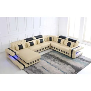 Leder Polster Sitz Design Modern Eck Garnitur Sofa Wohnlandschaft U Form USB LED