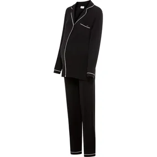 Umstandspyjama LASCANA, Damen, Gr. 44/46, schwarz, Single Jersey, Obermaterial: 95% Viskose, 5% Elasthan, kontrastfarbene Details, unifarben, bequem lang, V-Ausschnitt, paspeliert, Homewear-Sets Umstandspyjama, mit Kontrastpaspeln