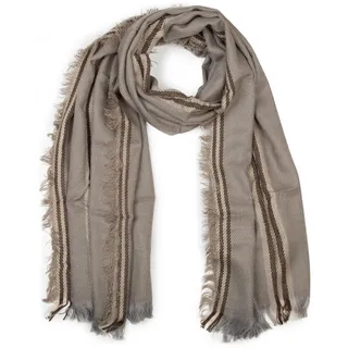 styleBREAKER Strickschal "Breiter XXL Schal mit Fransen und Streifen Muster" 1 Stk., taupe, grau